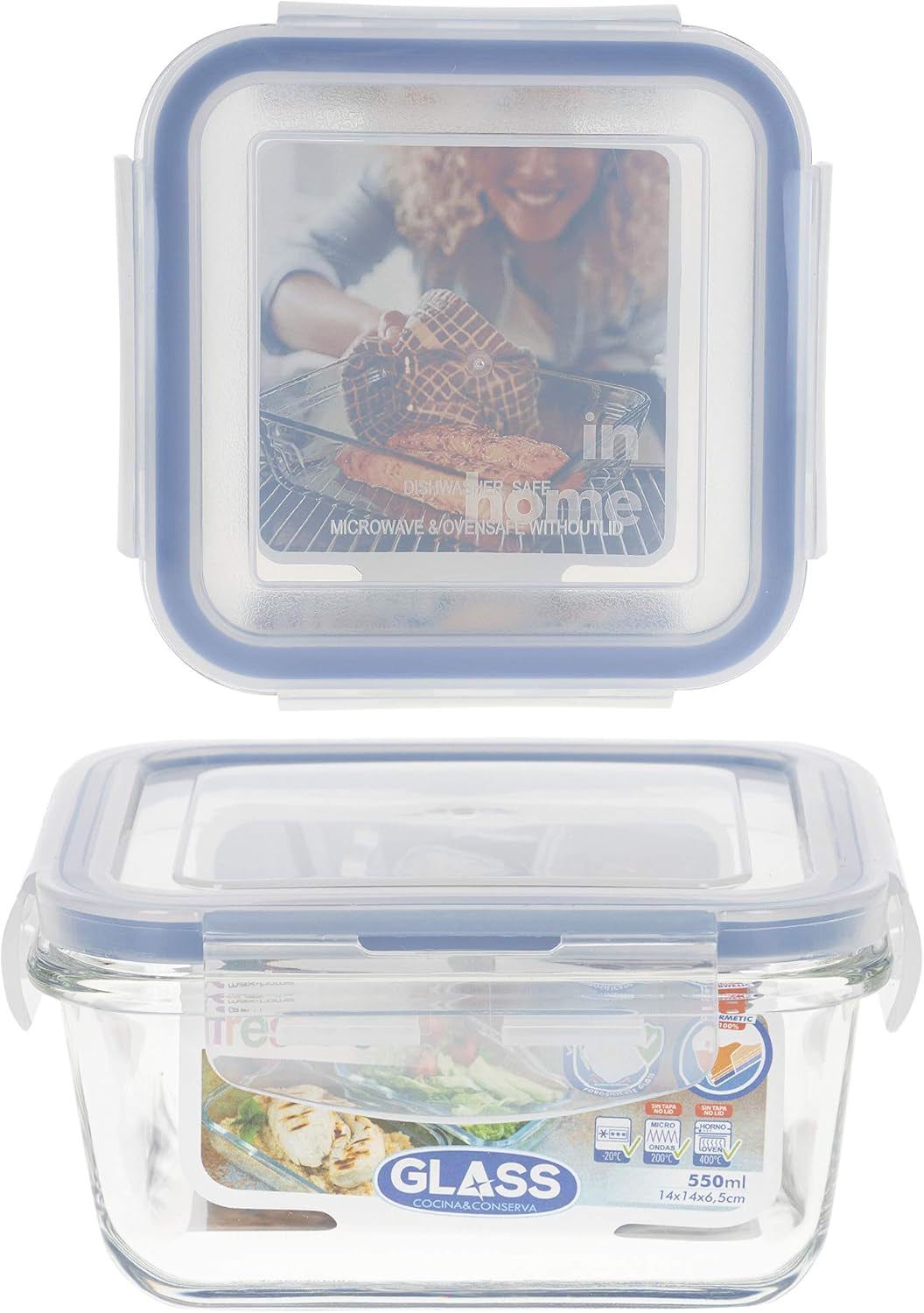 Max Home Confezione da 8 contenitori ermetici in vetro per microonde, portapranzo in vetro, contenitori per alimenti richiudibili, contenitori per alimenti con coperchio trasparente da 550 ml (16538) Scatole per la conservazione degli alimenti Naty Shop