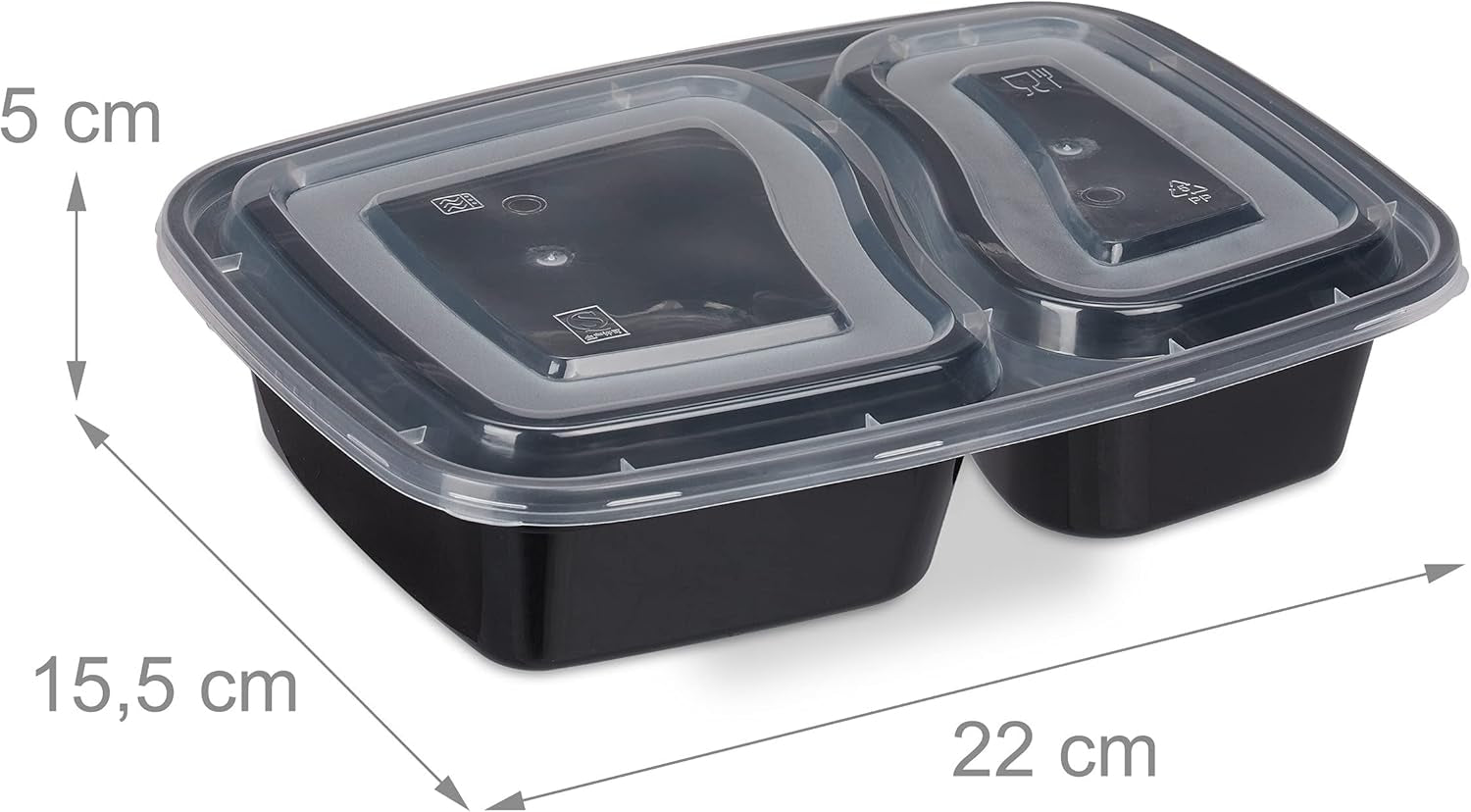 Relaxdays Set da 10 Contenitori per Pasti, 2 Scomparti, Resistenti al Microonde, 800 ml, Contenitori per Alimenti in Plastica con Coperchio, Contenitori per Alimenti Neri Naty Shop