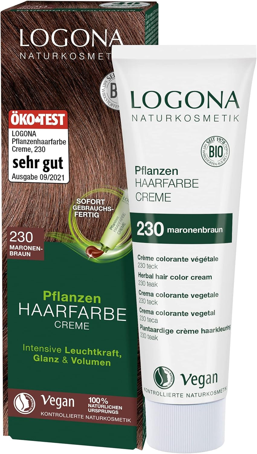 LOGONA Natural Cosmetics Crema colorante vegetale per capelli 240 Castano nocciola, Tintura naturale per capelli castani con henné, crema colorante per toni castani, colorazione per capelli scuri, 150ml Tintura per capelli Naty Shop 230 castano castano [tec]