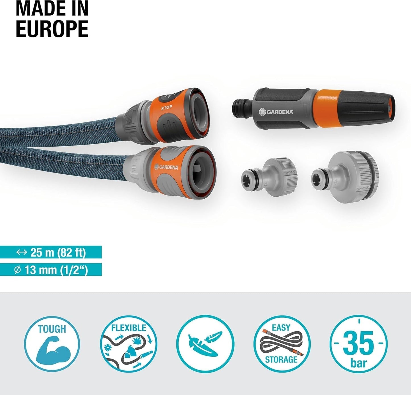 Set Gardena Liano Xtreme 1/2 pollice 25 m: tubo da giardino in tessuto estremamente robusto con tubo interno in PVC leggero e resistente alle intemperie (18475-20)