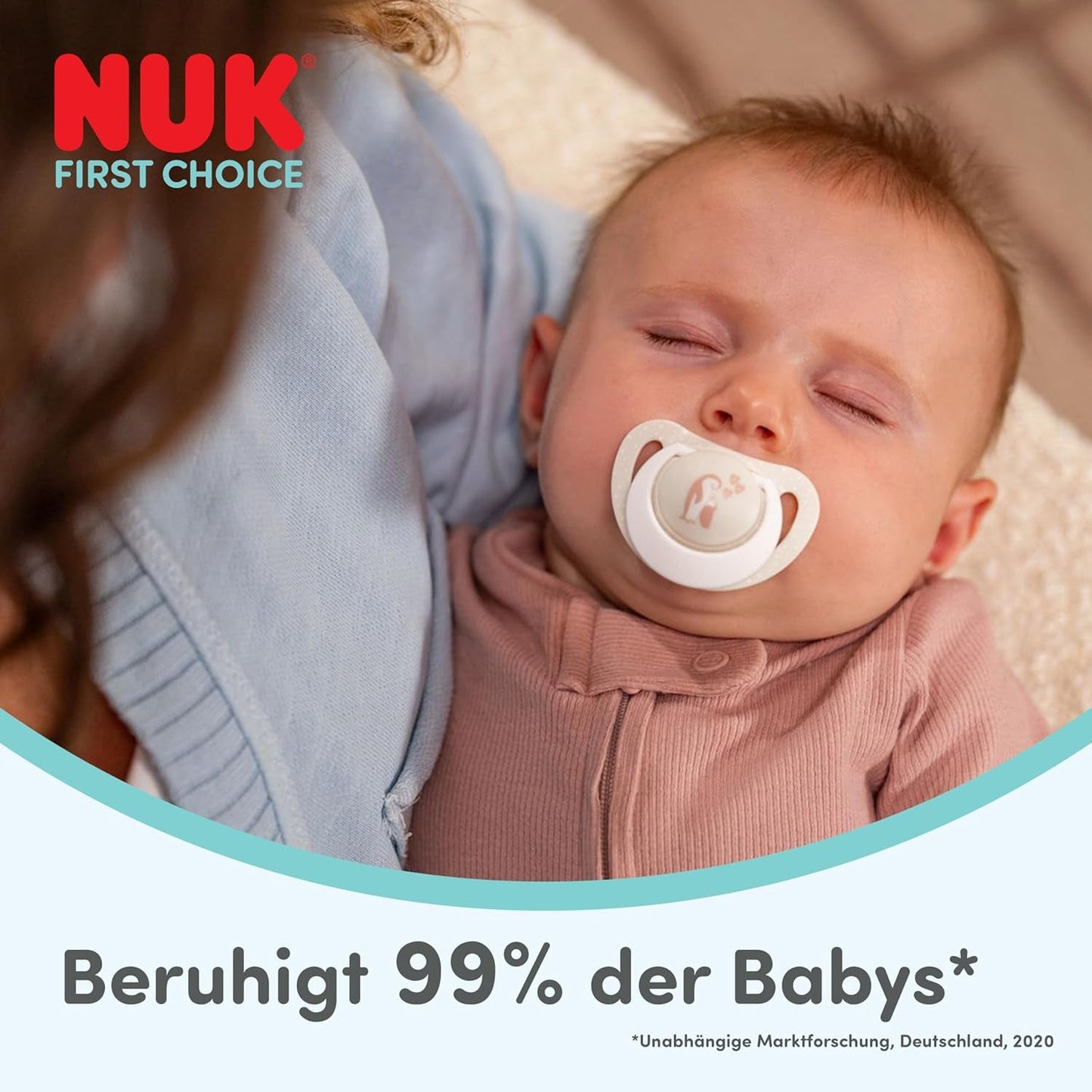 Ciuccio notturno per neonati NUK First Choice | 6-18 mesi | Ciucci ortodontici che si illuminano al buio | Lenisce il 99% dei bambini** | Coniglio/Pecora | Confezione 0-2
