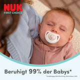 Ciuccio notturno per neonati NUK First Choice | 6-18 mesi | Ciucci ortodontici che si illuminano al buio | Lenisce il 99% dei bambini** | Coniglio/Pecora | Confezione 0-2