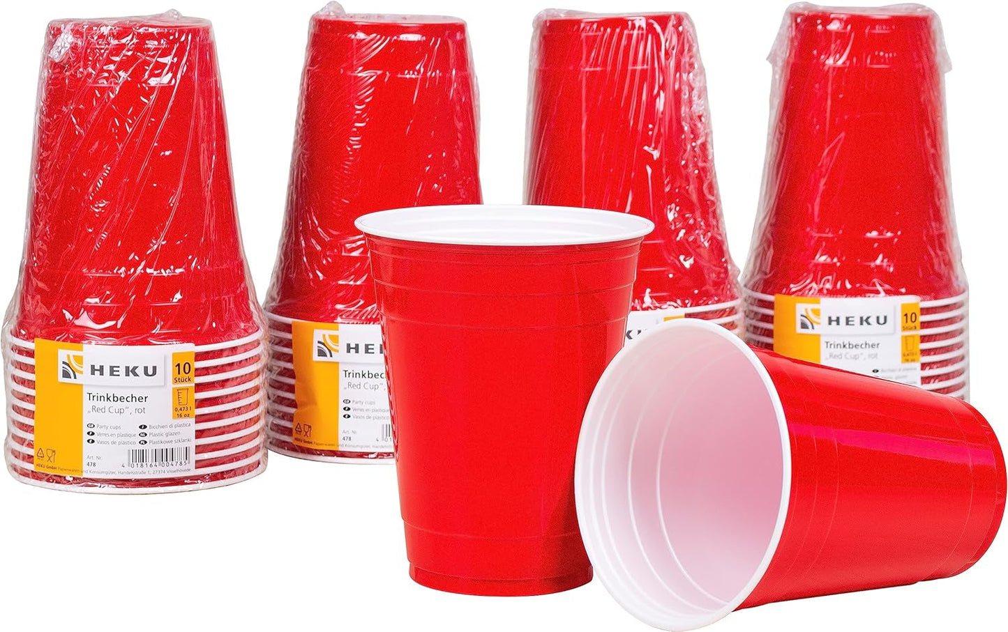 HEKU 191 pz. Set Party USA I Piatti di Carta Ø23Cm, Bicchieri Rossi, Tovaglioli 3 Veli 33X33Cm, Scegli Decorazioni, Catena Gagliardetti 10M I Perfetto per feste a tema e festività nazionali