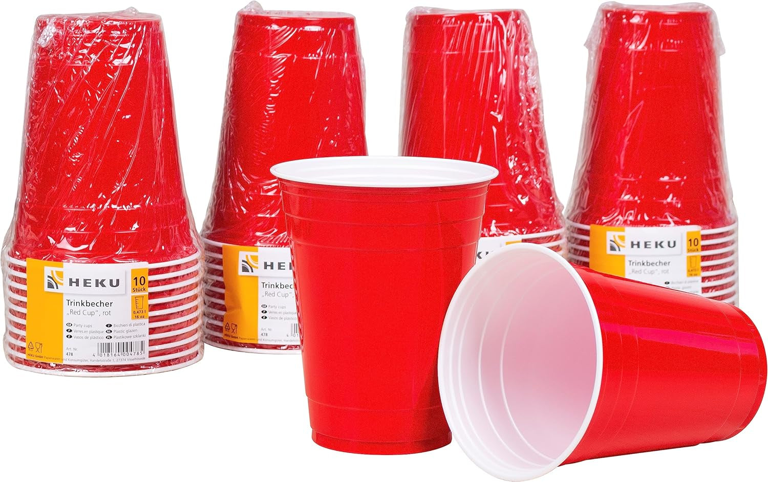 HEKU 191 pz. Set Party USA I Piatti di Carta Ø23Cm, Bicchieri Rossi, Tovaglioli 3 Veli 33X33Cm, Scegli Decorazioni, Catena Gagliardetti 10M I Perfetto per feste a tema e festività nazionali