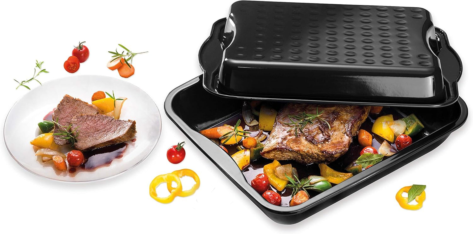 Dr. Oetker Maxi-Bräter Mit Deckel BACK-IDEE KREATIV, Brat- Und Auflaufform Aus Hochwertigem Stahlblech Mit Emaillierung, Eckige Form, Schnitt- Und Kratzfest - Spülmaschinengeeignet in Schwarz Stampi e vassoi per dolci Naty Shop