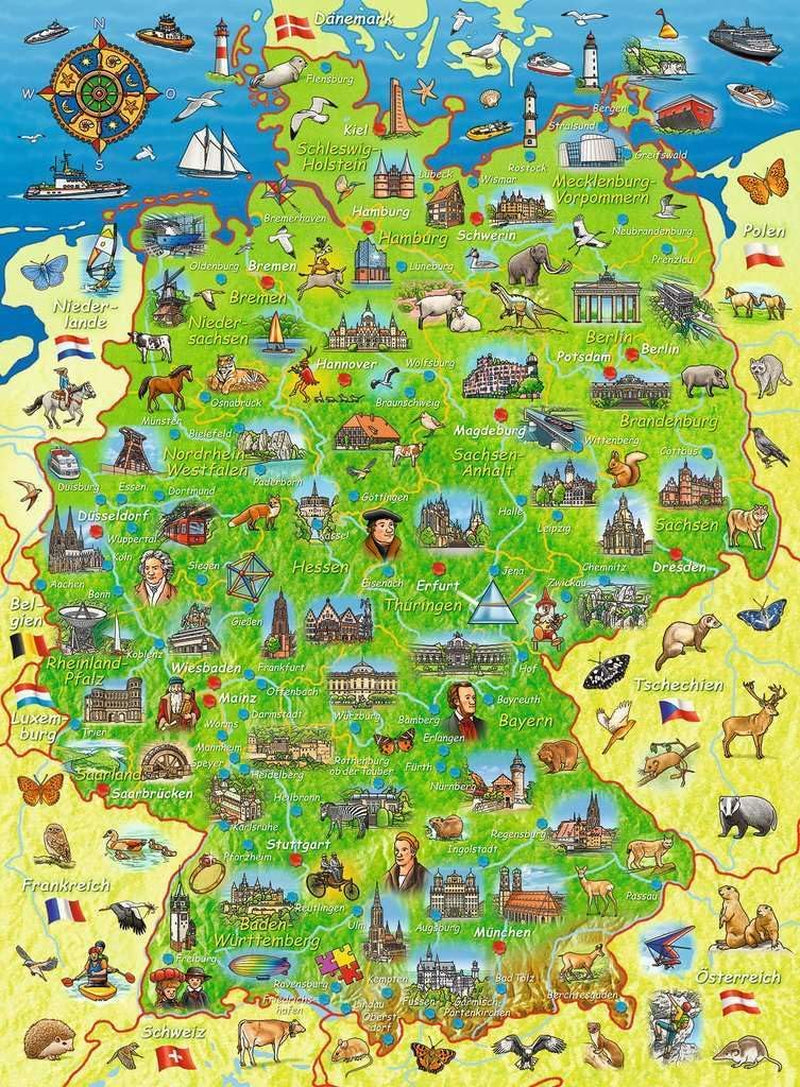 Ravensburger Puzzle per Bambini - Mappa Colorata della Germania - Puzzle da 200 pezzi per bambini dagli 8 anni in su Puzzle Naty Shop