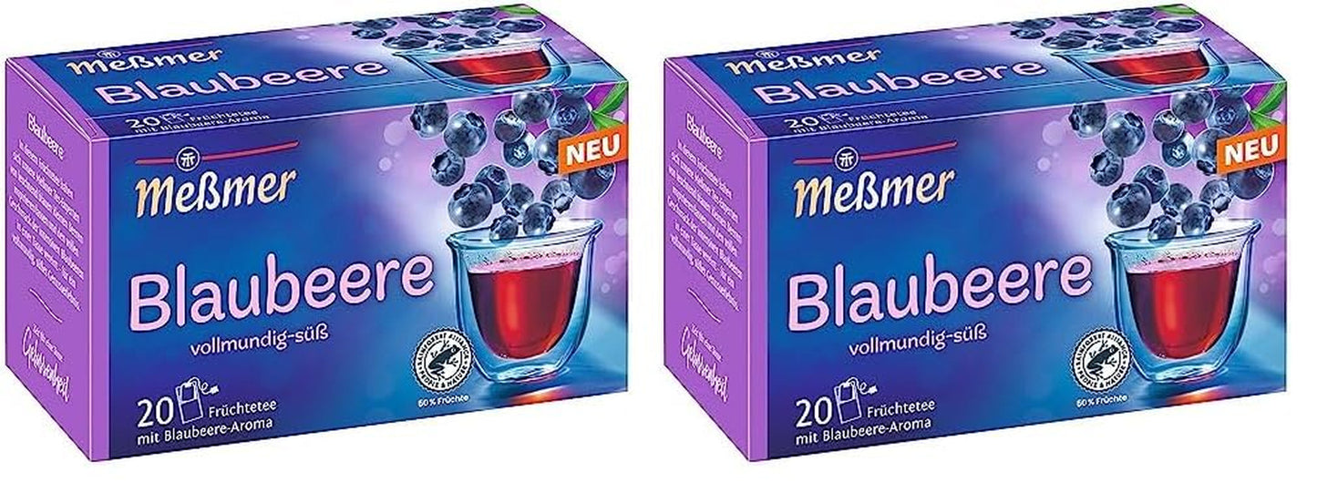 Meßmer Mirtillo | 20 bustine di tè | Senza glutine | Senza lattosio | Vegano (confezione da 2)
