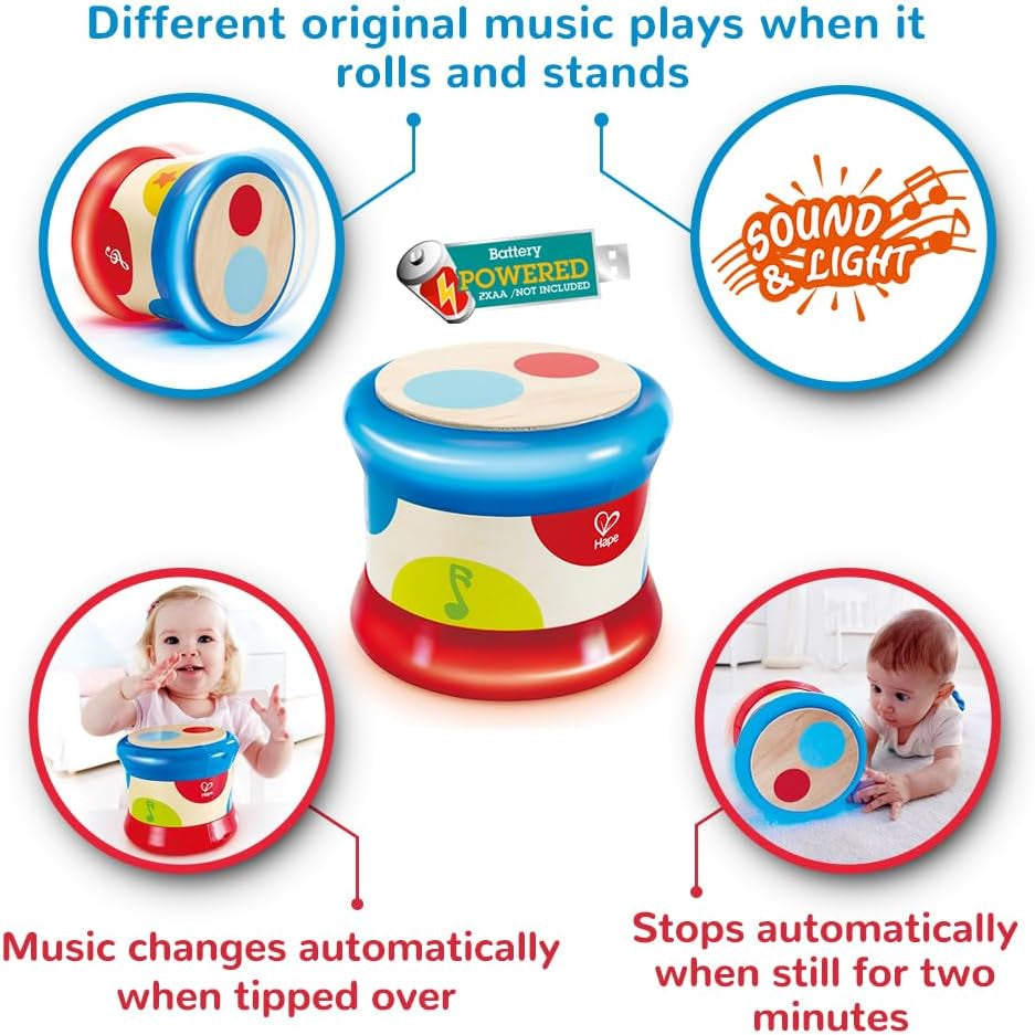 Tamburo per bambini Hape | Giocattolo musicale rotolante per i più piccoli per imparare il ritmo e i diversi suoni, funzionamento a batteria, a partire da 6 mesi Baby Toys Naty Shop