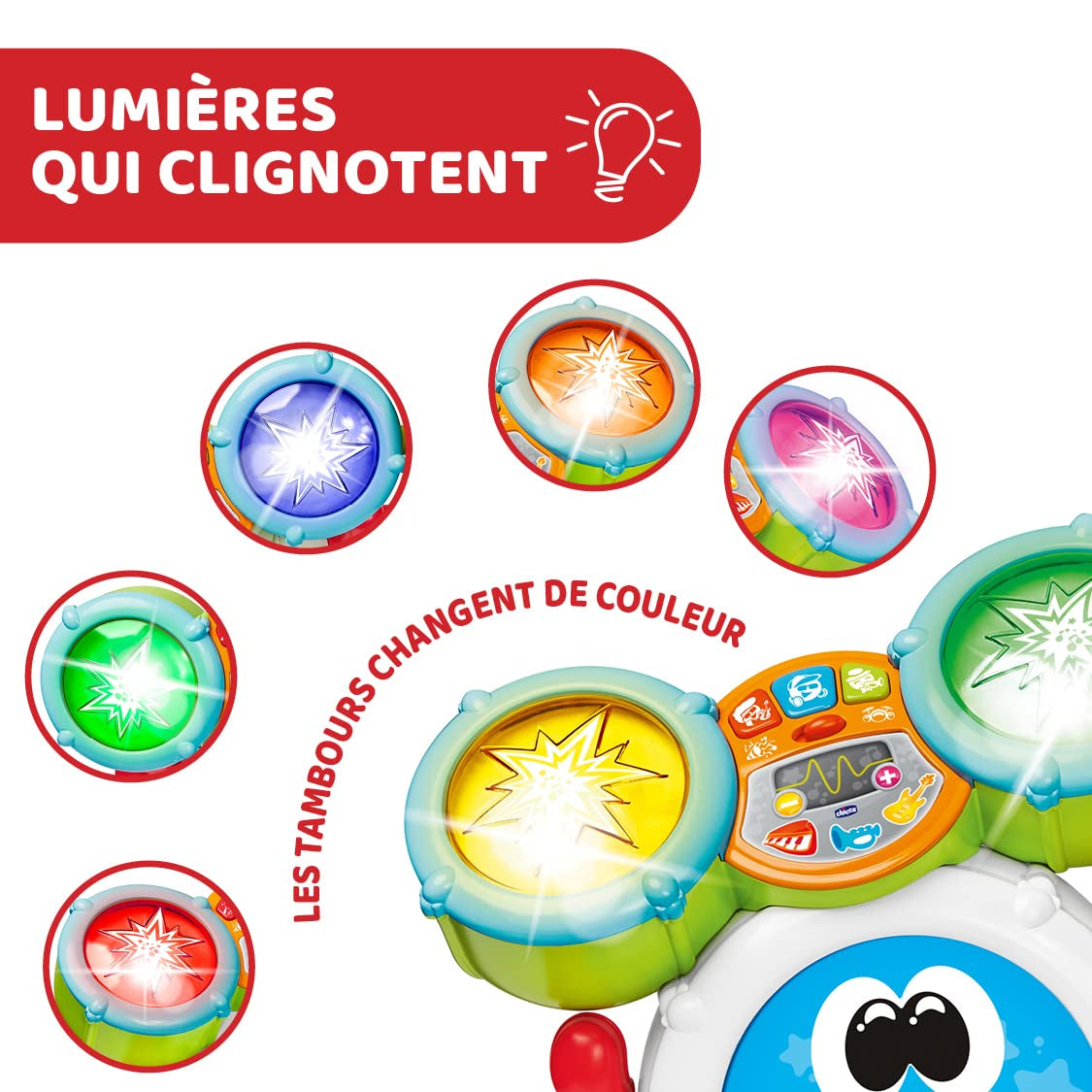 Chicco 00009820100000 Mi First Batteria con Luci e Suoni, 3 Modalità di Gioco Strumento Musicale con Batteria per Bambini, Multicolor, Grande Jucarii Bebe Naty Shop