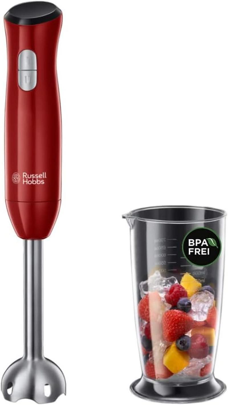 Russell Hobbs Miscelatore manuale [Handrührgerät] Desire Rot (5 Geschwindigkeitsstufen+Turbofunktion, 2 Spülmaschinengeeignete Rührbesen & Knethaken, Auswurftaste, Aufrechte Parkposition) Handrührer 24670-56 Bucatarie Naty Shop Single Desire Robot da cucina