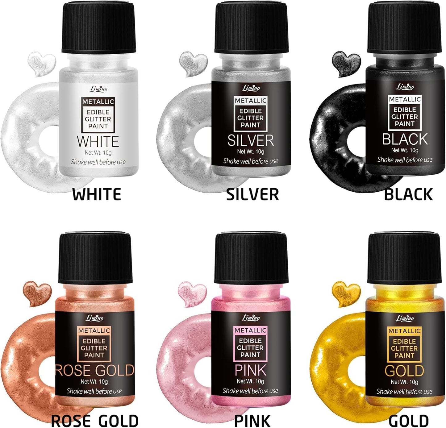 Glitter commestibili liquidi - 6 colori metallici, polvere glitter commestibile liquida per decorare torte, dolci, macaron - colorante alimentare metallizzato, colori glitter per biscotti, fondente, torte, muffin