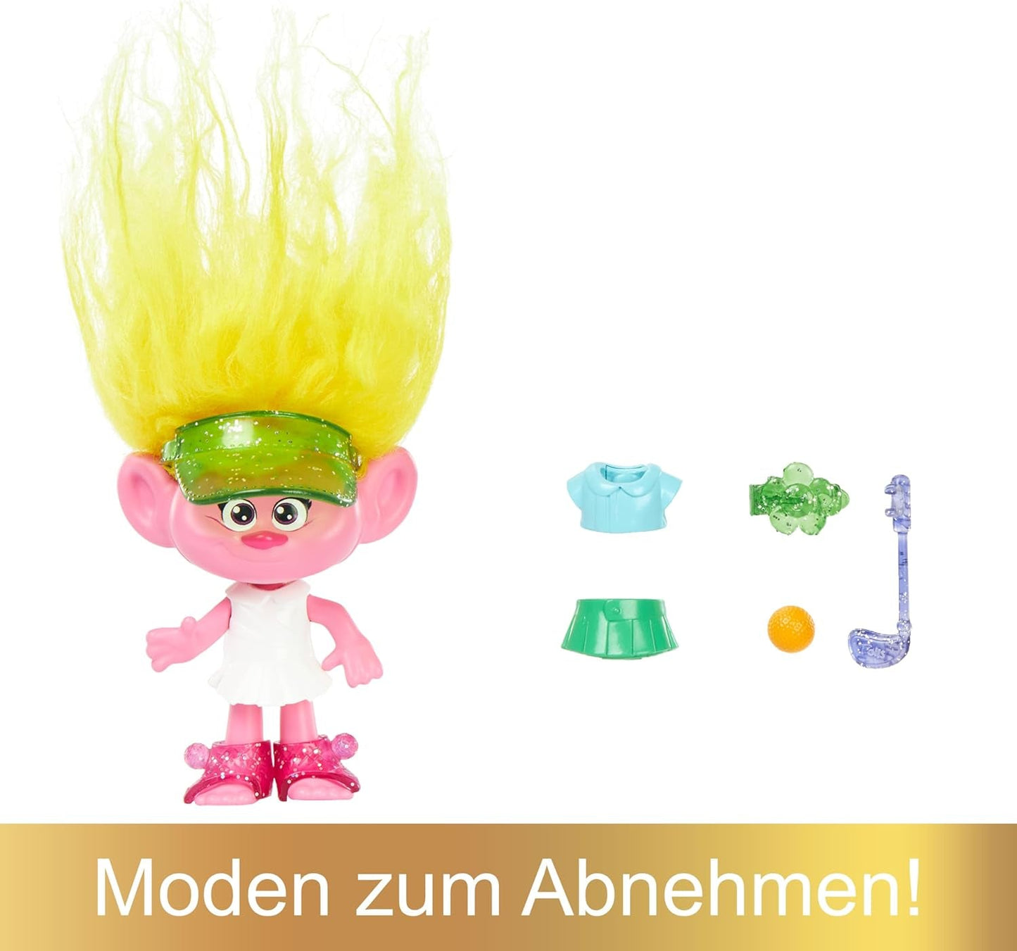 Mattel DREAMWORKS TROLLS United We Stand - Bambola Viva Hairy Surprises con capelli di peluche giallo brillante e 3 accessori a sorpresa, per bambini dai 3 anni in su, HNF11