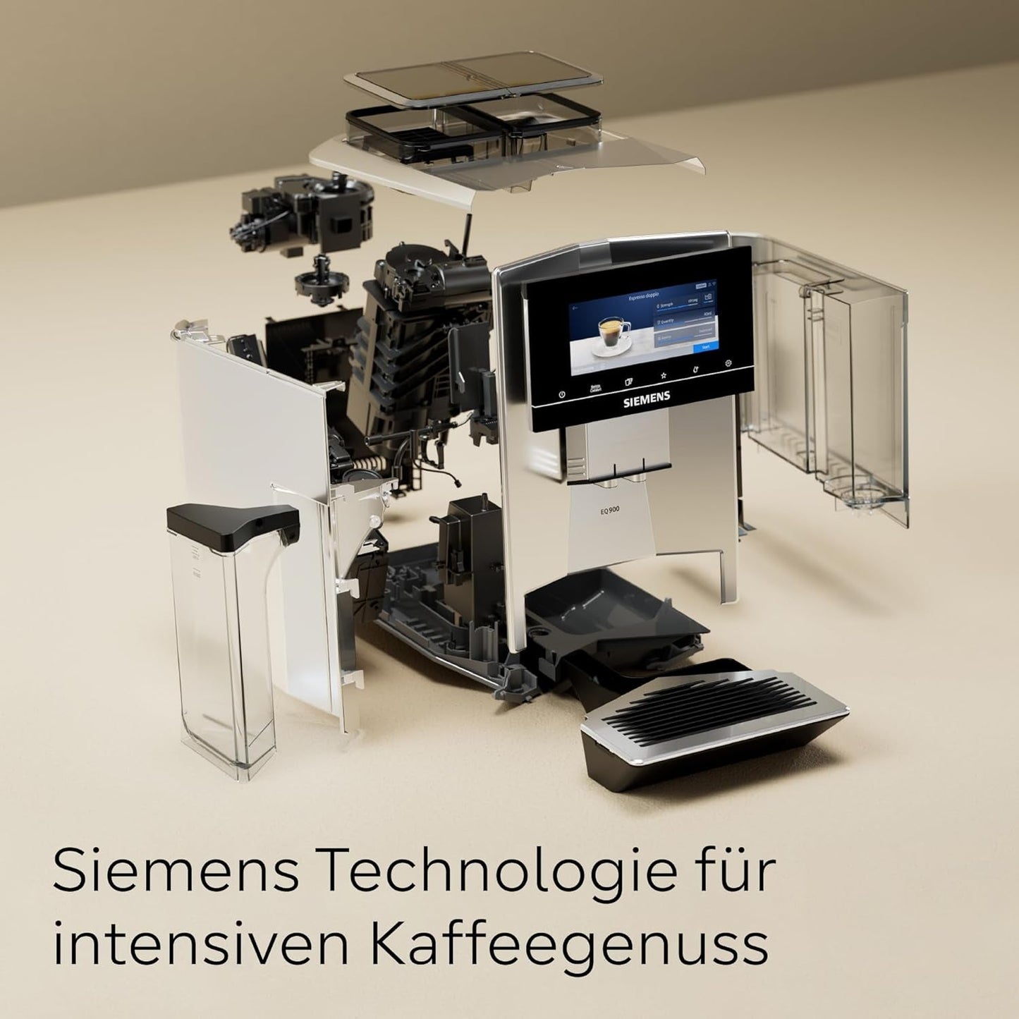 Macchina per caffè espresso automatica Siemens EQ900, ampio schermo a colori TFT, 2 contenitori di chicchi, 36 bevande calde e fredde, caffè freddo, super silenziosa, funzione due tazze, controllo app, acciaio inossidabile, TQ907D03