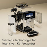 Macchina per caffè espresso automatica Siemens EQ900, ampio schermo a colori TFT, 2 contenitori di chicchi, 36 bevande calde e fredde, caffè freddo, super silenziosa, funzione due tazze, controllo app, acciaio inossidabile, TQ907D03