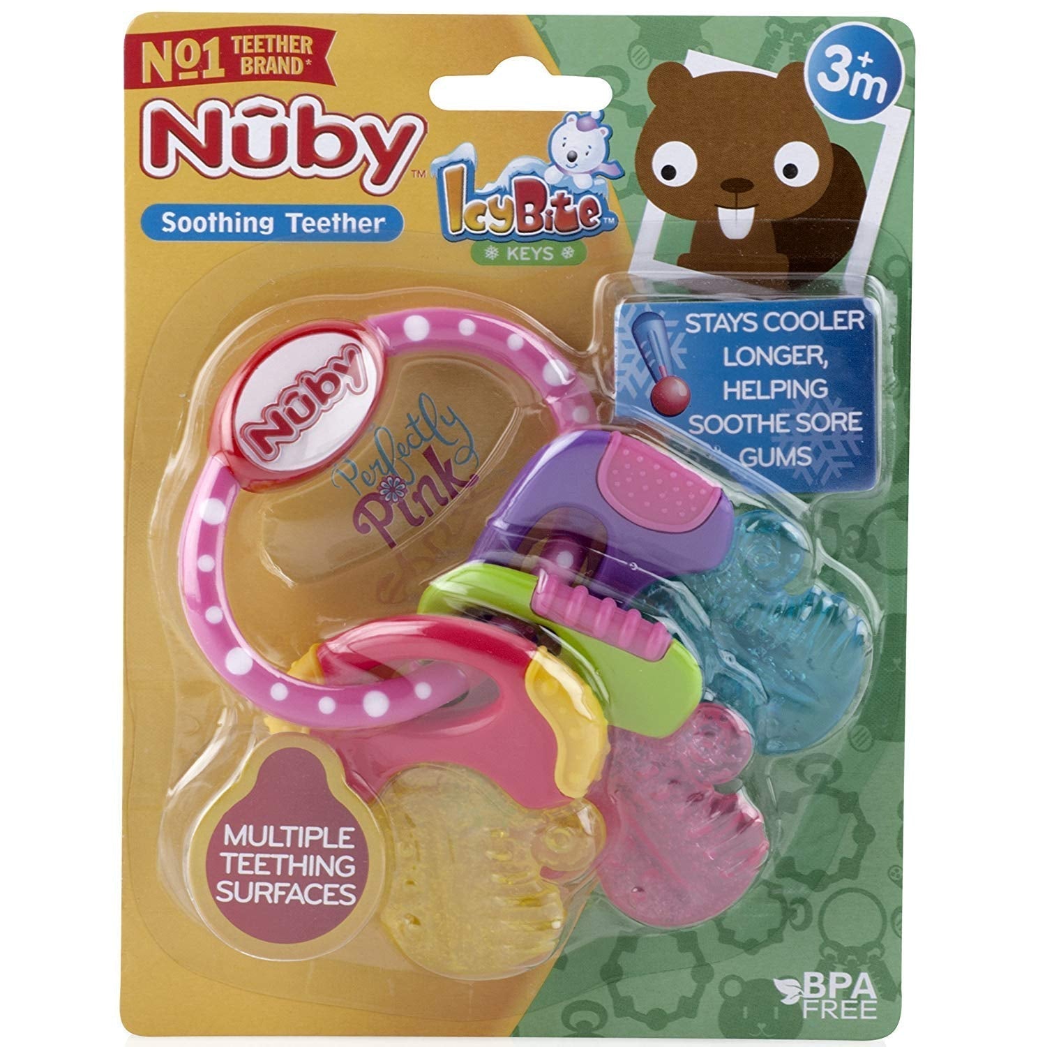 L'anello da dentizione per neonati Nuby favorisce la vista e le capacità motorie; il giocattolo afferrante in gel di ghiaccio raggiunge anche i molari; da 4+ mesi