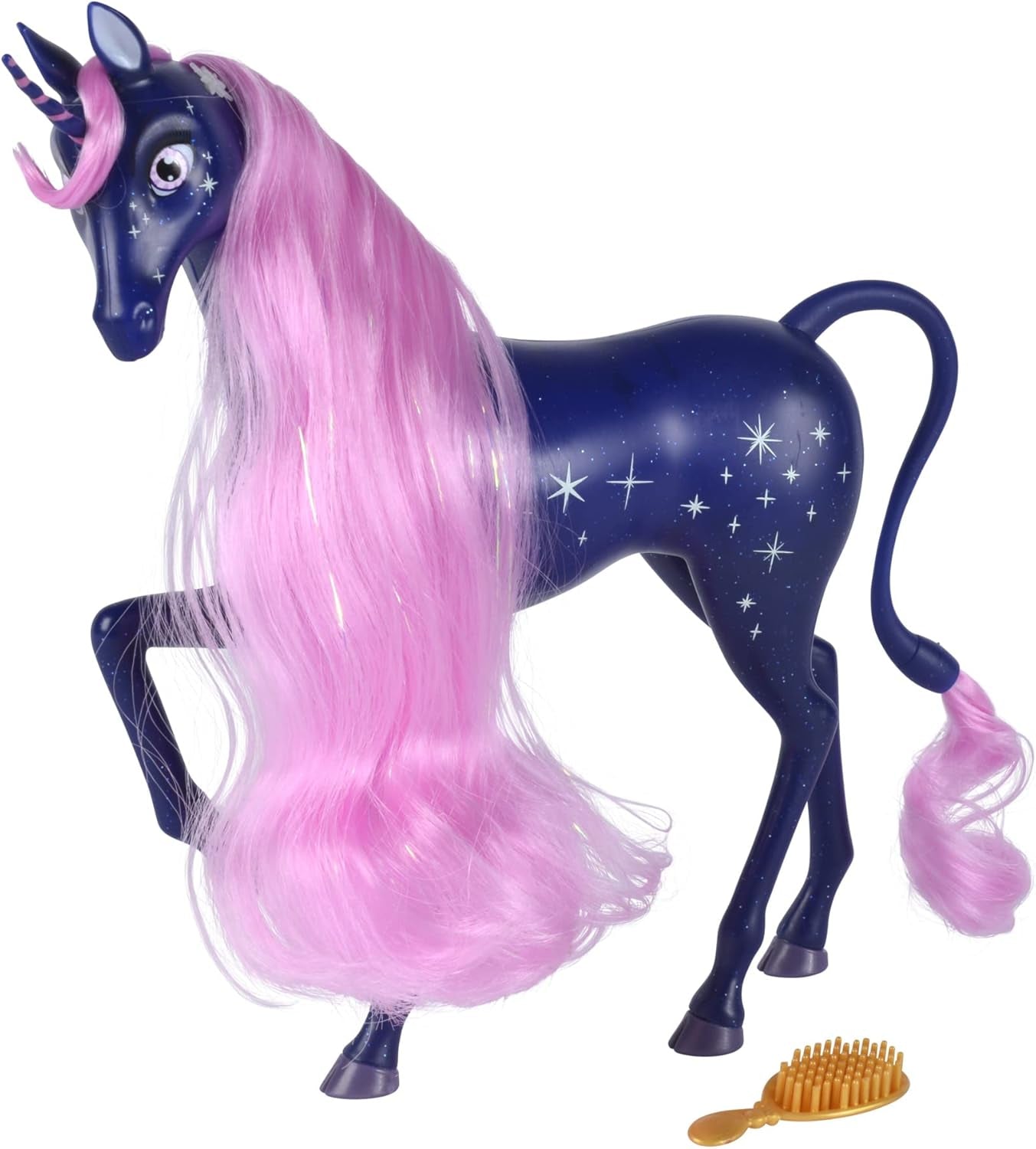 Simba 109483043 - Mia and Me Starry Unicorn 25 cm, cavallo giocattolo con stelle luminose al buio sul corpo e spazzola per capelli, dai 3 anni in su