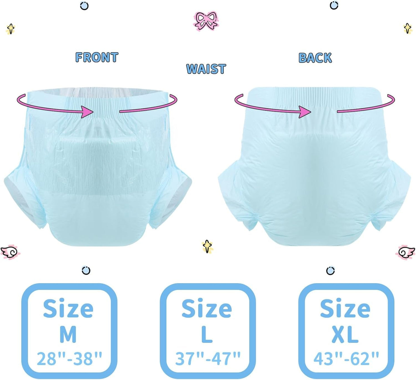 CutiePlusU Pannolini per adulti, Superficie asciutta, Massima assorbenza durante la notte, Pannolini usa e getta per incontinenza - Blu, Confezione da 2 (Medio 71-96 cm)
