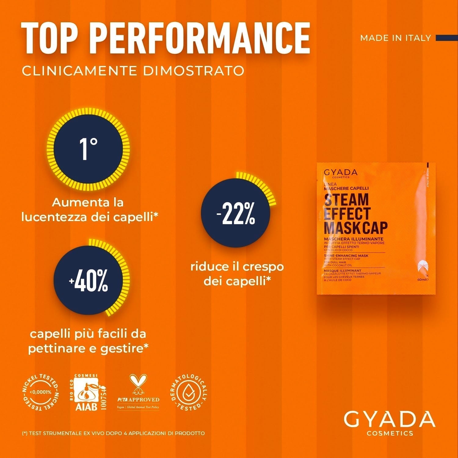 GYADA COSMETICS, maschera per capelli in materiale leggero e rivitalizzante, dona lucentezza e morbidezza, effetto nutriente e riparatore, con cuffia termica, a base di olio di cocco e avocado, maschera per capelli Naty Shop da 60 ml