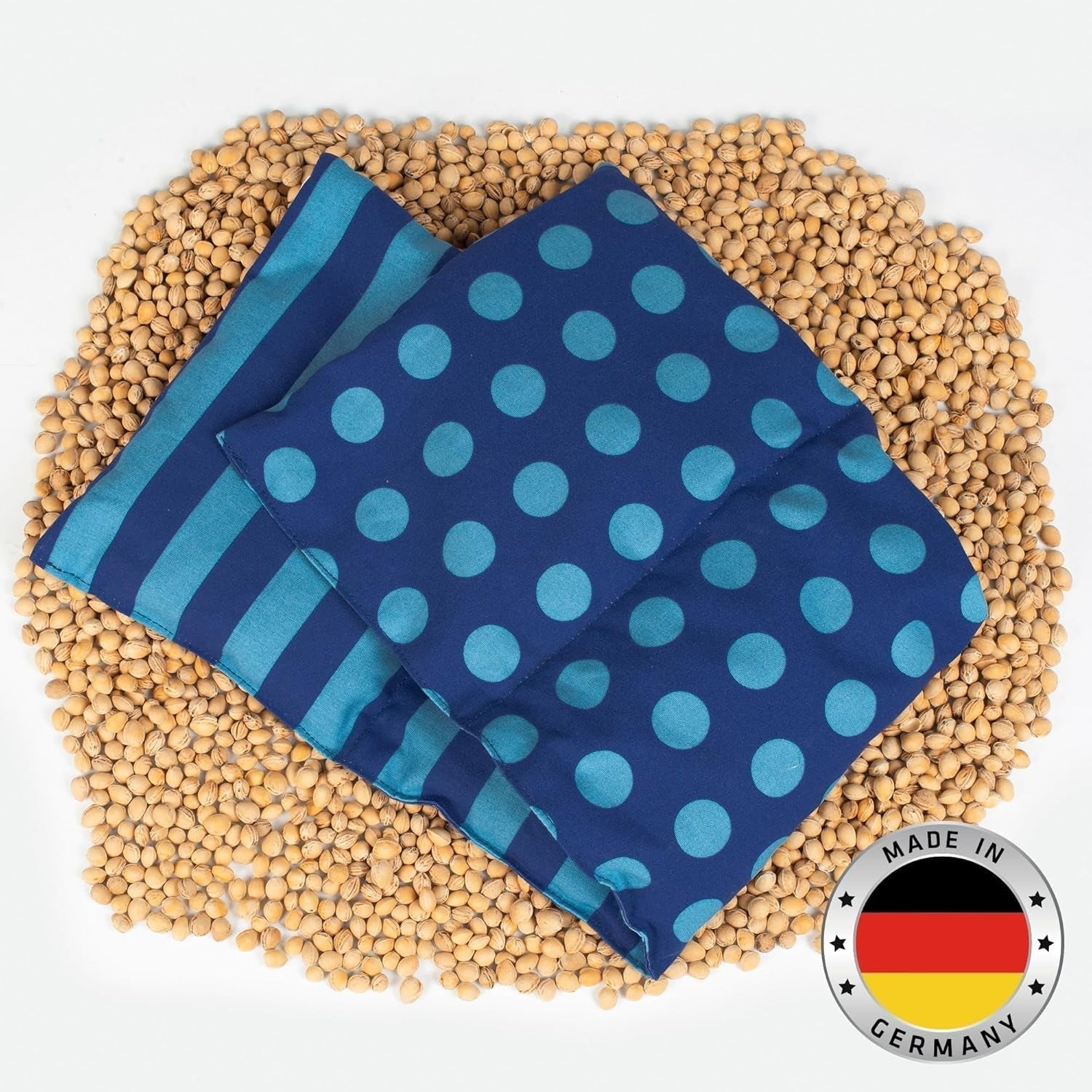 Cuscino con noccioli di ciliegia adatto al microonde e al forno - Blu con strisce e pois I Fatto a mano I Prodotto in Germania I Circa. 20 X 60Cm I Cotone Oeko-Tex I Cuscino cervicale Cuscini ortopedici cervicali Naty Shop