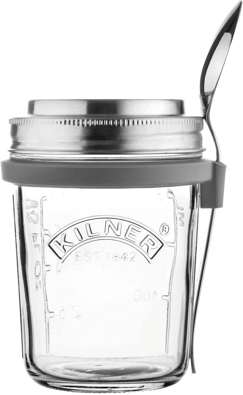 Barattolo per colazione Kilner con cucchiaio / 350 ml, Ø 9,5 cm / 5 pezzi | tazza di muesli da asporto / non tossica / contenitore in vetro con coperchio per muesli, porridge e yogurt / contenitore per avena durante la notte Scatole per la conservazione degli alimenti Naty Shop Tazza per la colazione