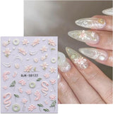 JMEOWIO 3D Nagelsticker Blumen Nail Art Sticker Selbstklebend Nagelaufkleber 5D Stereoscopico Frühling Sommer Dekoration Nageldesign Zubehör 4 Blatt