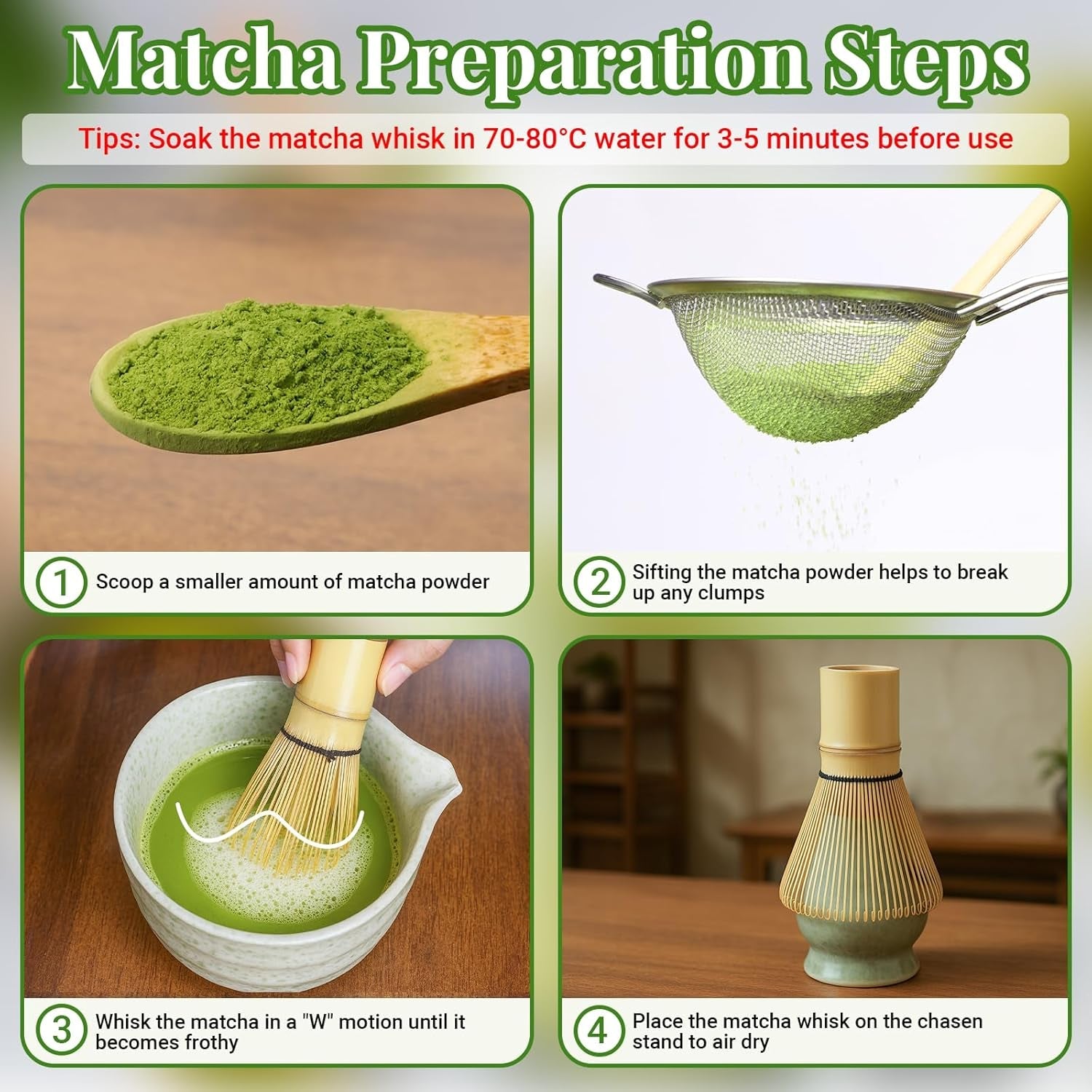 Alyvisun Set Matcha, Set da tè Matcha da 5 pezzi con teiera Matcha e supporto per tè Matcha, cucchiaino, cucchiaino da tè, set da tè Matcha per gli amanti del matcha, ideale per principianti ed appassionati