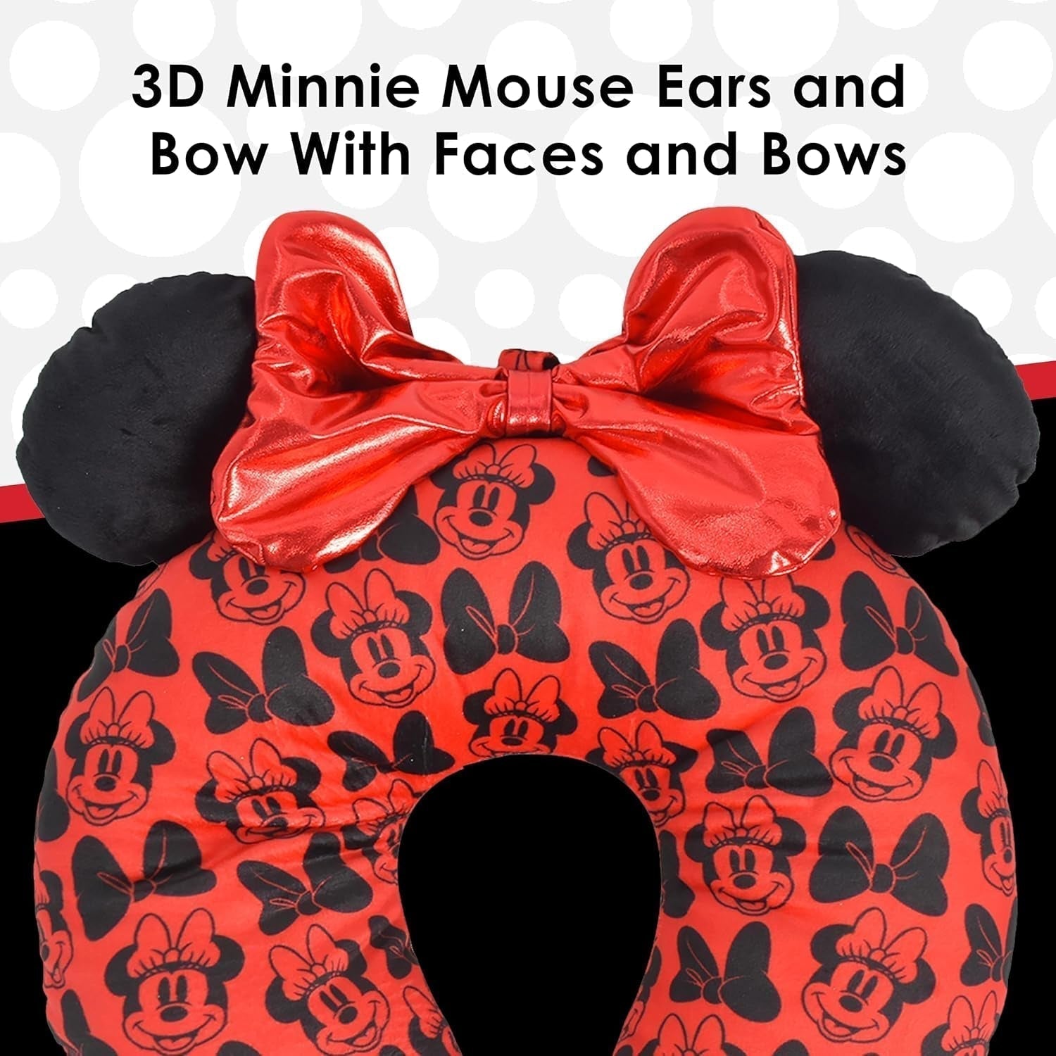 Ful Concept One Cuscino da Viaggio Disney Minnie Mouse con Orecchie 3D e Molla per Aereo, Auto e Ufficio, Comodo e Traspirante, Rosso/Nero Naty Shop Cuscini da Viaggio