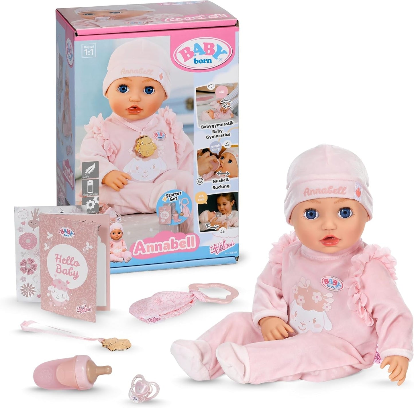 BABY Born Annabell 43 cm - Bambola morbida con 7 funzioni elettroniche e suoni - Adatta a bambini dai 3 anni in su - La bambola include accessori - Richiede batterie