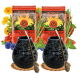 Set da tè Yerba Mate per 2 persone – Mas Energia Guarana 400 g – Tazza in ceramica Marmol Blue 350 ml – Bombilla in acciaio inossidabile 19 cm – Tè sfuso 2 x 200 g