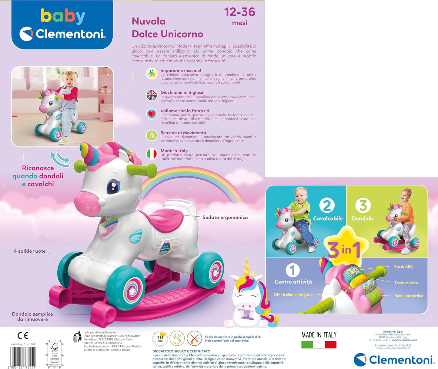 Clementoni 17855 Animali primi passi, multicolore Giocattoli Bebe Naty Shop