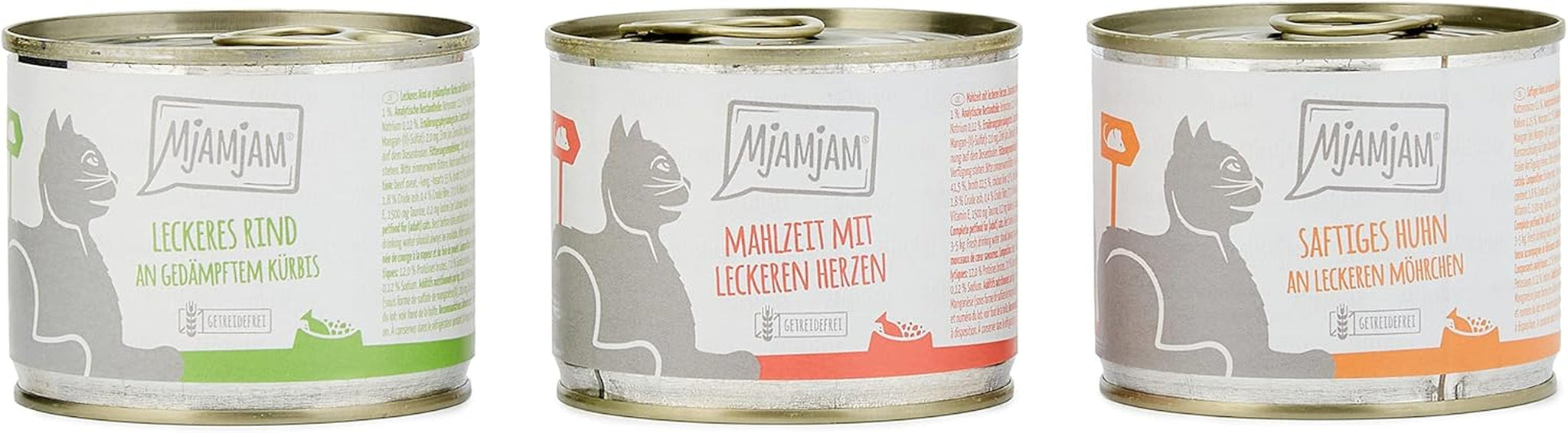 MjAMjAM - Cibo umido premium per gatti - Confezione mista I - Confezione da 6 pollo, manzo, cuori (6 x 200 g), senza cereali con carne extra