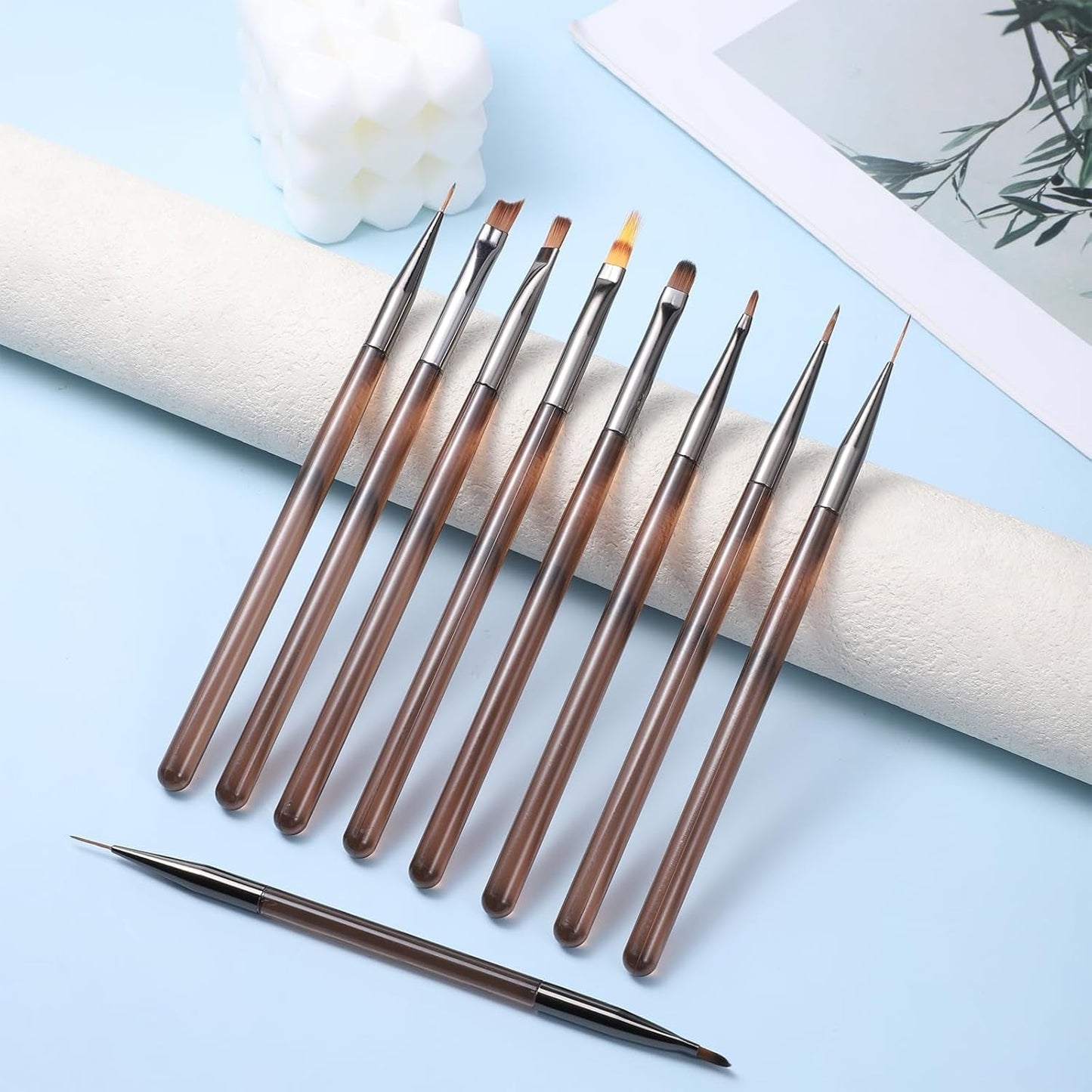 Set di 10 pinsel per nail art, pennelli per nail art Braun Pinsel per design per unghie Nageldesign Pinselfür Gelnägelfür Heimwerker Maniküre Salon Zuhause Nailpinsel Set
