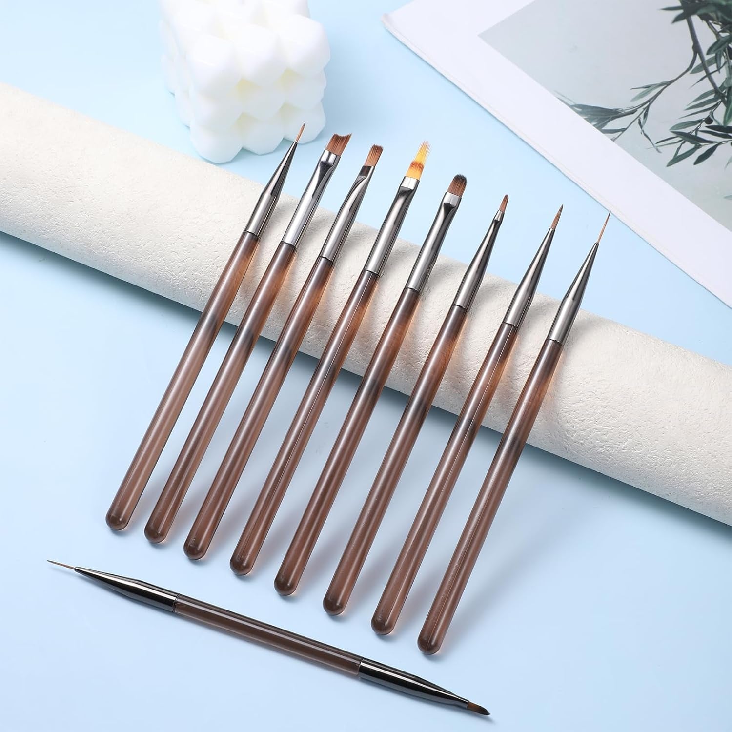 Set di 10 pinsel per nail art, pennelli per nail art Braun Pinsel per design per unghie Nageldesign Pinselfür Gelnägelfür Heimwerker Maniküre Salon Zuhause Nailpinsel Set