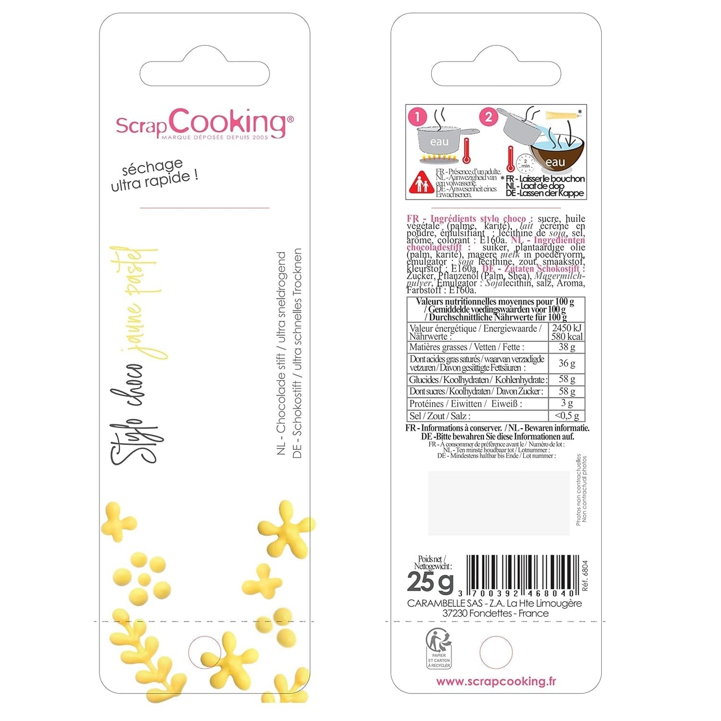 Scrapcooking - Penna di zucchero giallo pastello - Zucchero giallo da scrittura 25g - Penna di zucchero commestibile decorativa - Scrittura e disegno - Etichettatura di fondente, glassa, torte - 6804