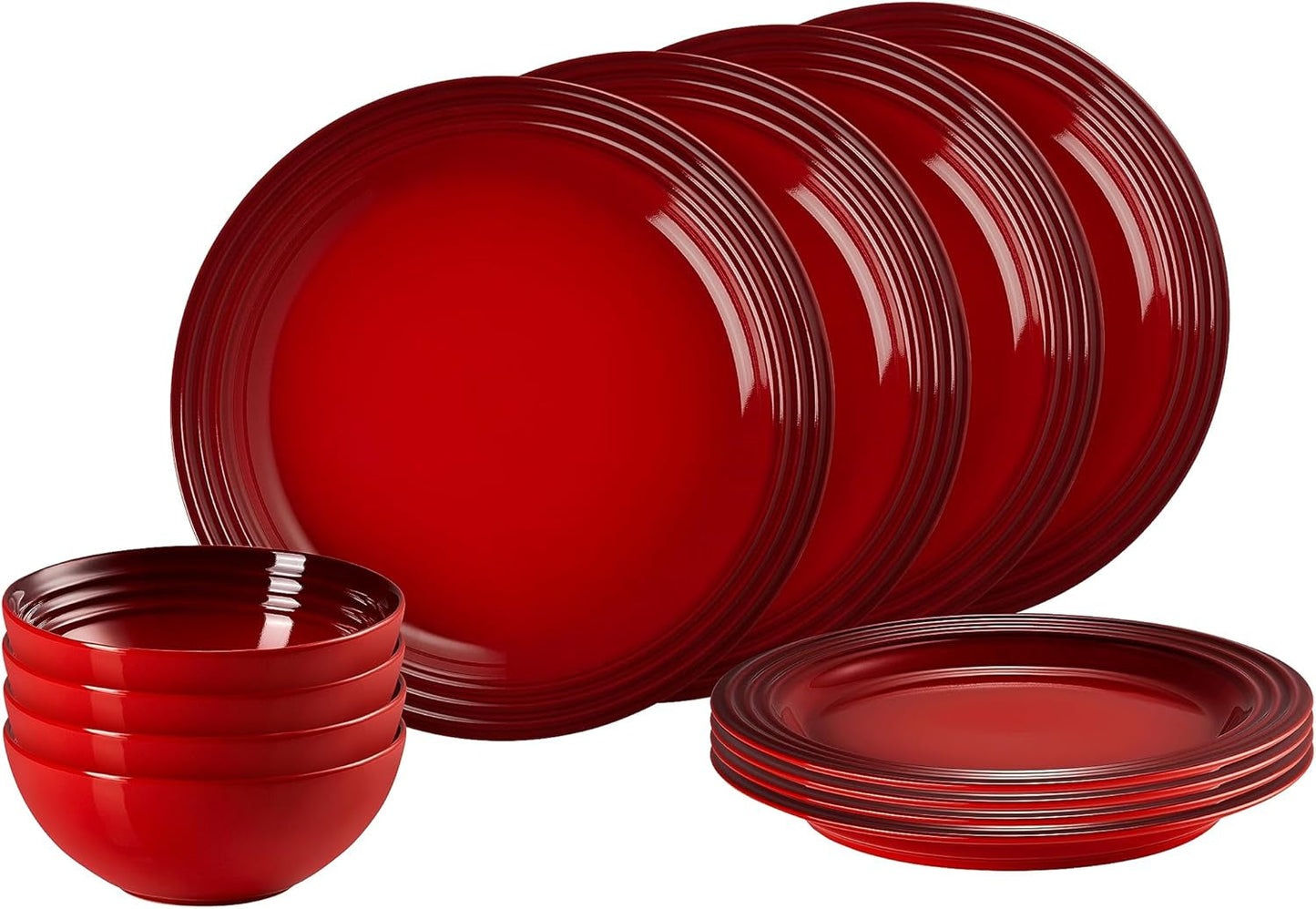 Le Creuset Servizio Piatti in Gres, 12 Pezzi, Rosso Ciliegia, 79351000607081