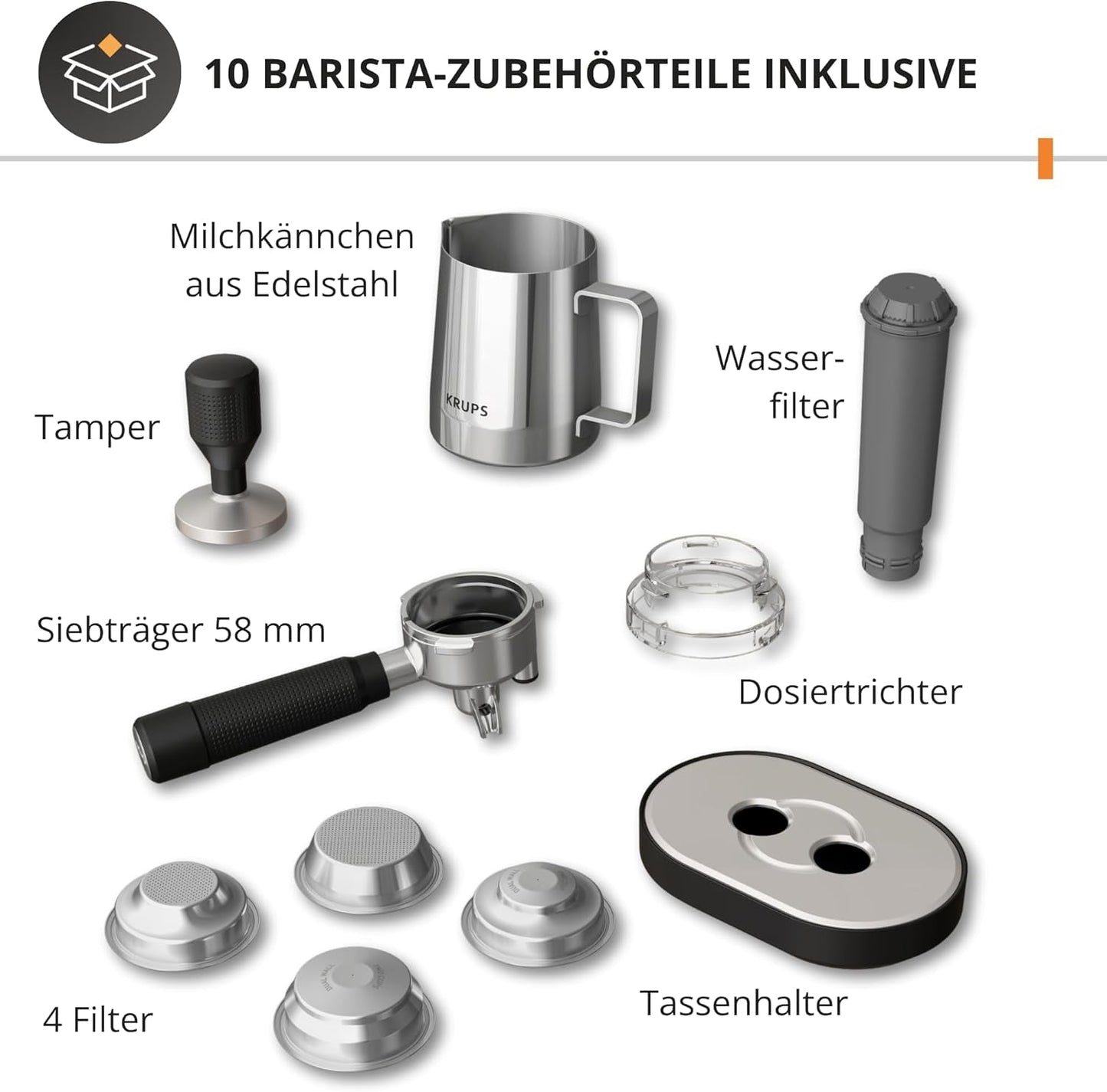 Macchina per caffè espresso manuale Krups Precision con portafiltro e macinacaffè, macchina per caffè barista con pannello di controllo intuitivo, impostazioni di pre-infusione, macchina per caffè espresso con ugello vapore, riscaldamento rapido, XP801T10