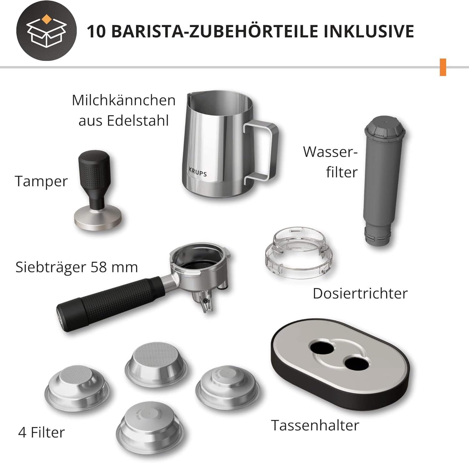 Macchina per caffè espresso manuale Krups Precision con portafiltro e macinacaffè, macchina per caffè barista con pannello di controllo intuitivo, impostazioni di pre-infusione, macchina per caffè espresso con ugello vapore, riscaldamento rapido, XP801T10