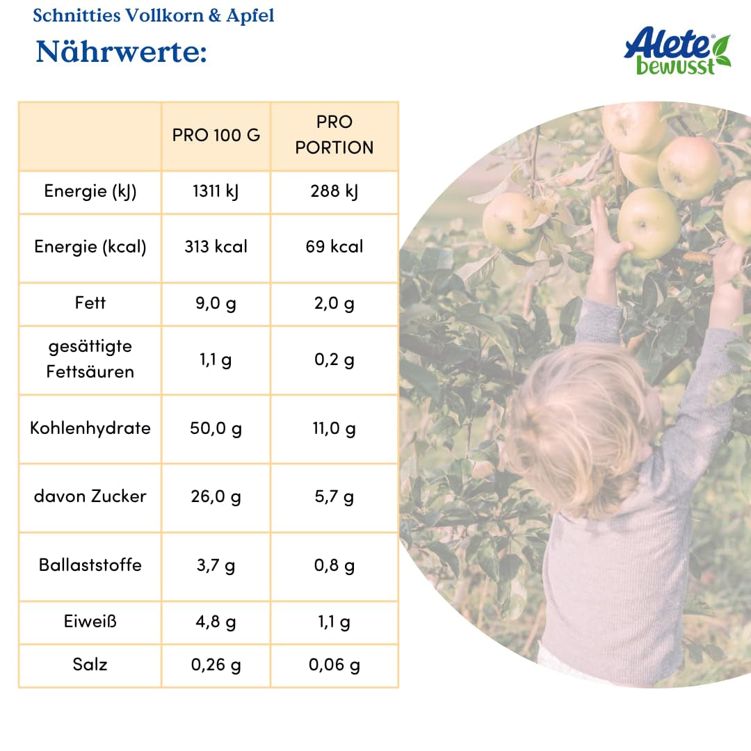 Alete Fettine Biologiche con Cereali Integrali e Mele 6 x 22 g