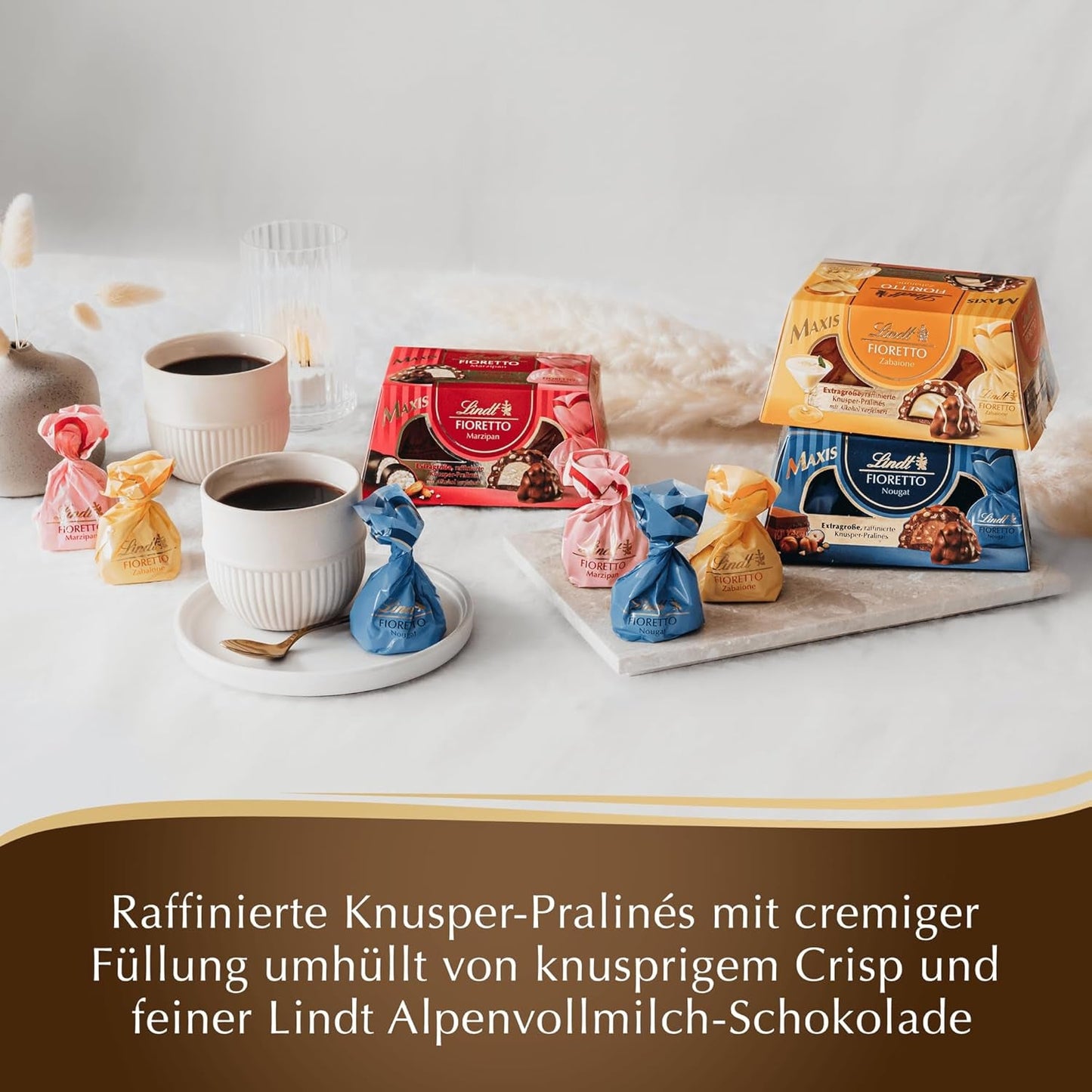 Cioccolata Lindt | FIORETTO Set regalo Zabaione | 138 g | 6 praline di cioccolato al latte con ripieno di tartufo Zabaione e copertura croccante, contenenti alcool | Regalo di cioccolato