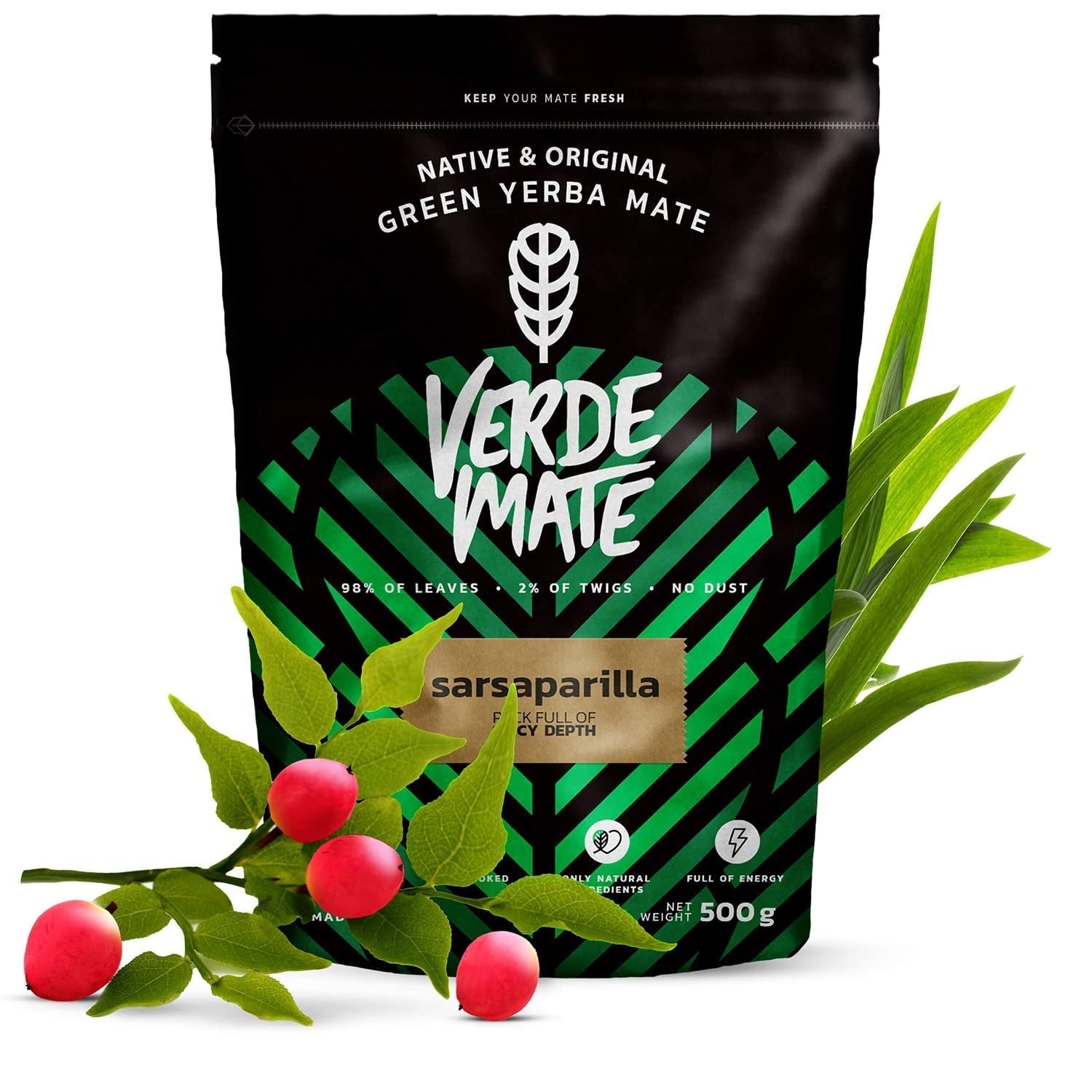 Set da tè Yerba Mate alle erbe | Yerba Mate alle erbe | Green Mate Green Energy Guaranà, Guayusa Jazmin, Salsapariglia | Yerba Mate verde brasiliana | 3X500G
