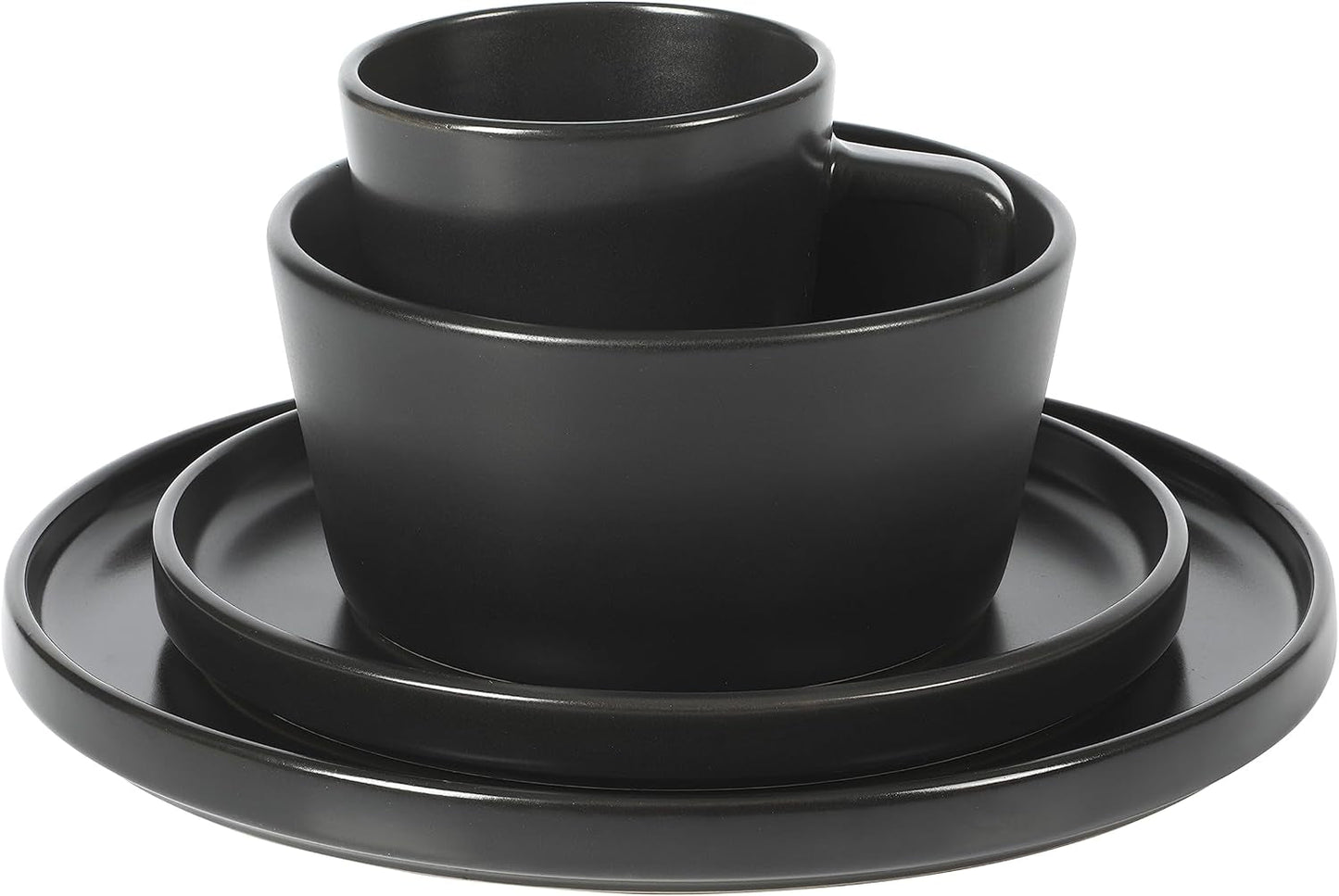 Set di stoviglie Bowery, 32 pezzi, nero opaco, gres, piatti, ciotole e tazze, per 8 persone