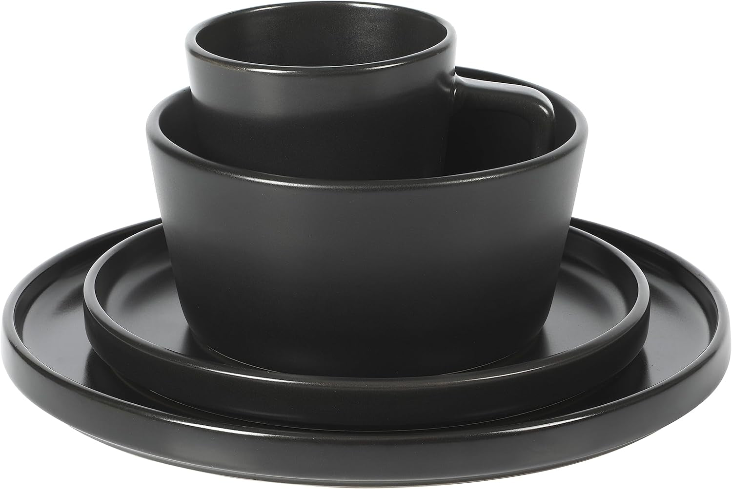 Set di stoviglie Bowery, 32 pezzi, nero opaco, gres, piatti, ciotole e tazze, per 8 persone