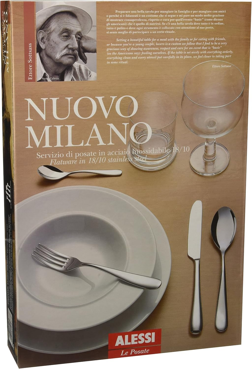 Alessi 5180S24M Nuovo Milano Servizio Posate Monoblocco 24 Pezzi Acciaio Inox Lucido 18/10 Cucina Naty Shop