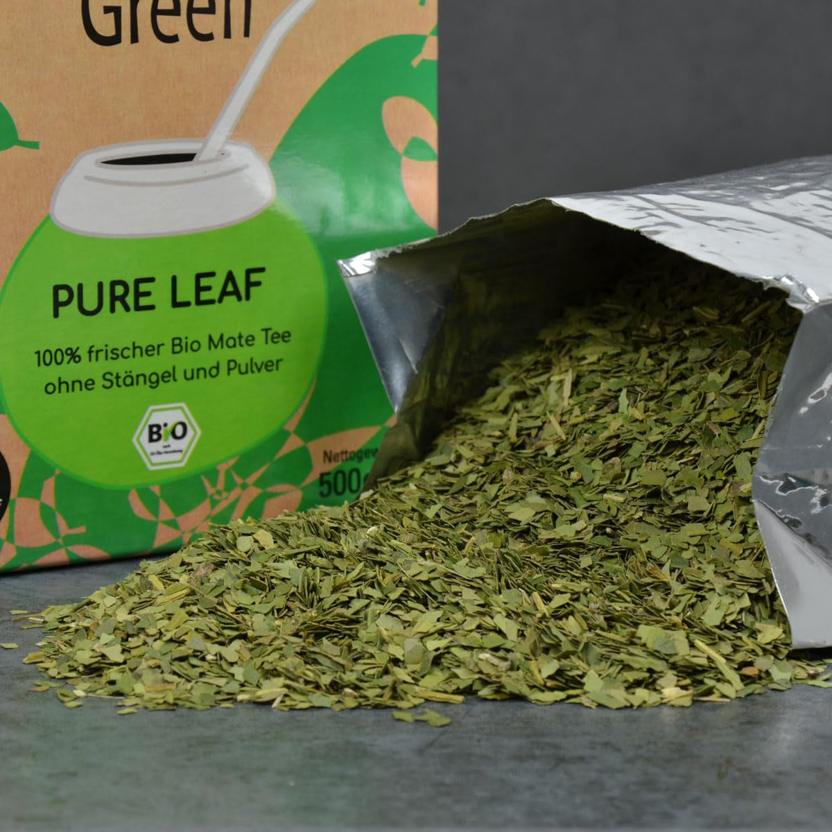 Delicatino - PURE LEAF verde naturale 500G, yerba mate biologica senza stelo, fresca e senza fumo, coltivata biologicamente, confezionata sottovuoto per la massima freschezza
