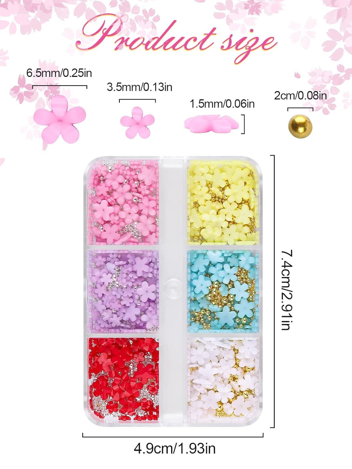 Kalolary Ciondoli per Nail Art Fiori, Fiori in Acrilico 3D per Unghie Cinque Petali Ornamenti Floreali Gemme per Unghie Strass Perline in Metallo Misto per Creazione di Gioielli Fai da Te Nail Art Design (2 Scatole)