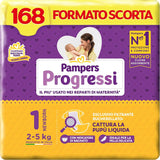 Pampers Progressi Neonato, 168 Pannolini, Taglia 1 (2-5 kg)