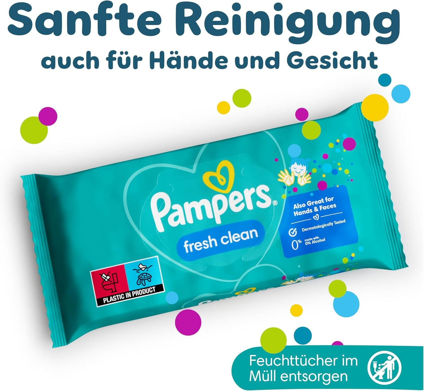 Salviettine umidificate Pampers Fresh Clean, 12 confezioni da 52 salviette, 624 salviette totali, profumo leggero, adatte anche per mani e viso