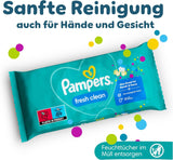Salviettine umidificate Pampers Fresh Clean, 12 confezioni da 52 salviette, 624 salviette totali, profumo leggero, adatte anche per mani e viso