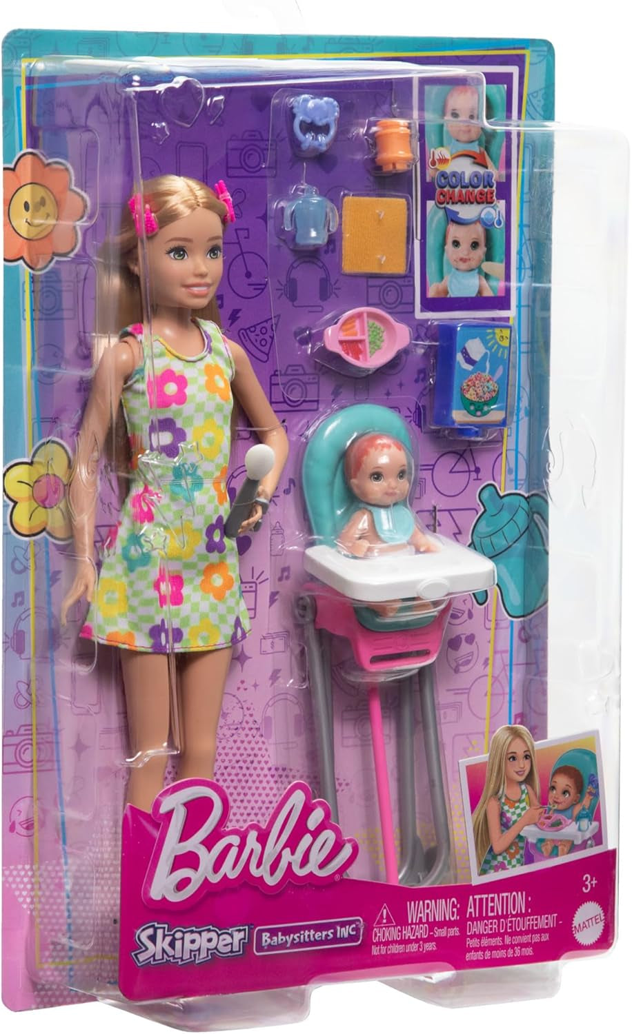 Barbie Skipper bambola e accessori Playset Cibo Babysitting Set Giocattolo che cambia colore HTK35