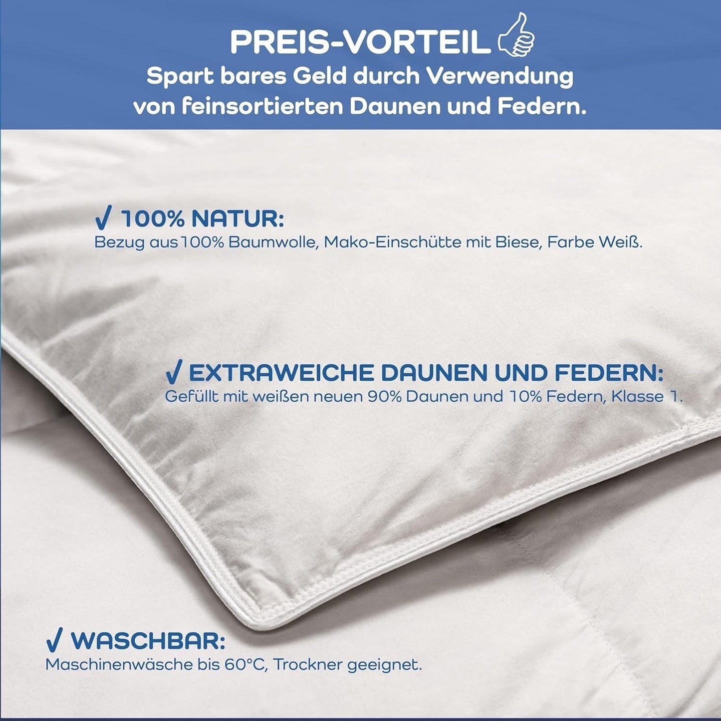 Trapunta comfort, (90 piumini / 10 piume), bianca, 155 X 220 Cm Trapunte e trapunte Naty Shop